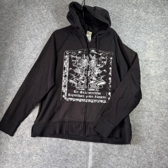 725 Originals Black Zip Hoodie Skull Crest Graphic Streetwear 90s Y2K Size XL - Picture 2 of 15